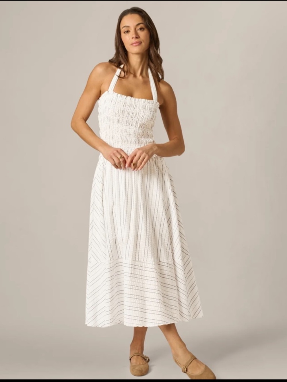 Smocked Halter Midi Dress seersucker